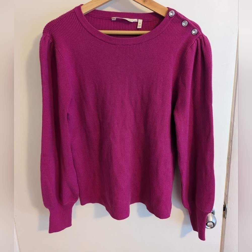 Soft Surroundings Womens Sweater Pink Long Sleeve Ribbed Size Petite Large Top